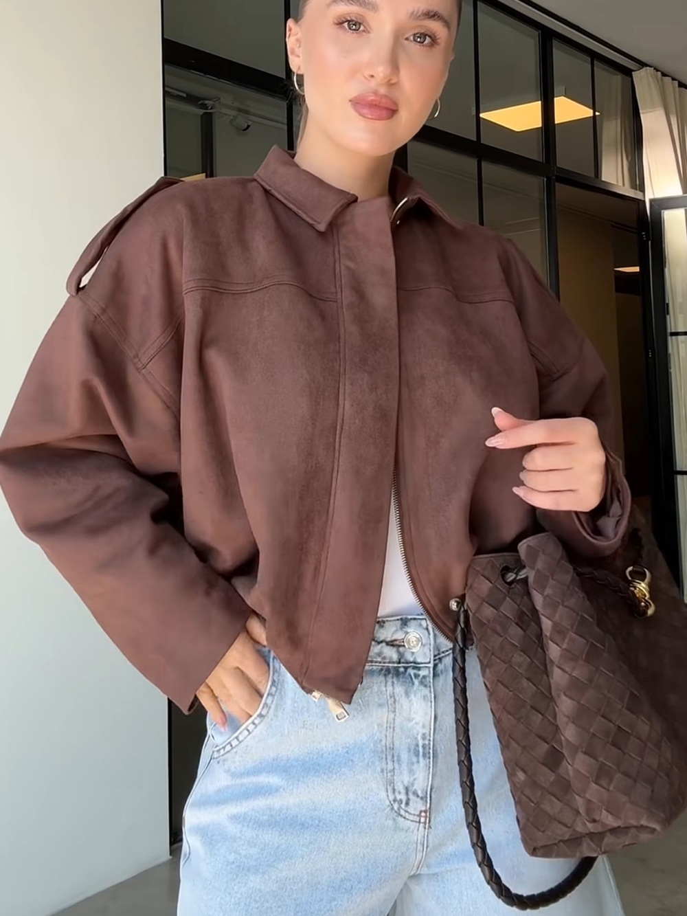 Zara NWT  Brown Suede effect Bomber Jacket